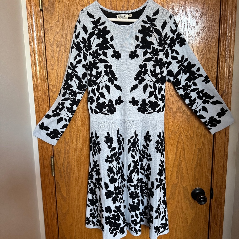 Eliza J Blue and Black Floral Sweater Dress